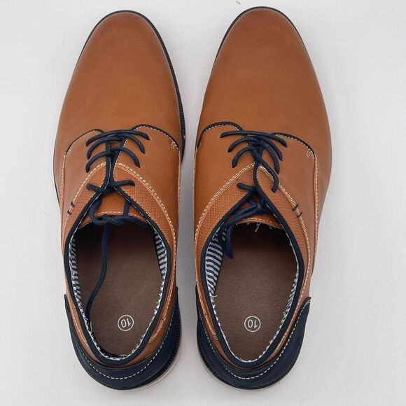 Oxford Shoes Men's Size 10 Brown Black Two Tone Lace Up Leather Comfort Casual - Picture 12 of 16